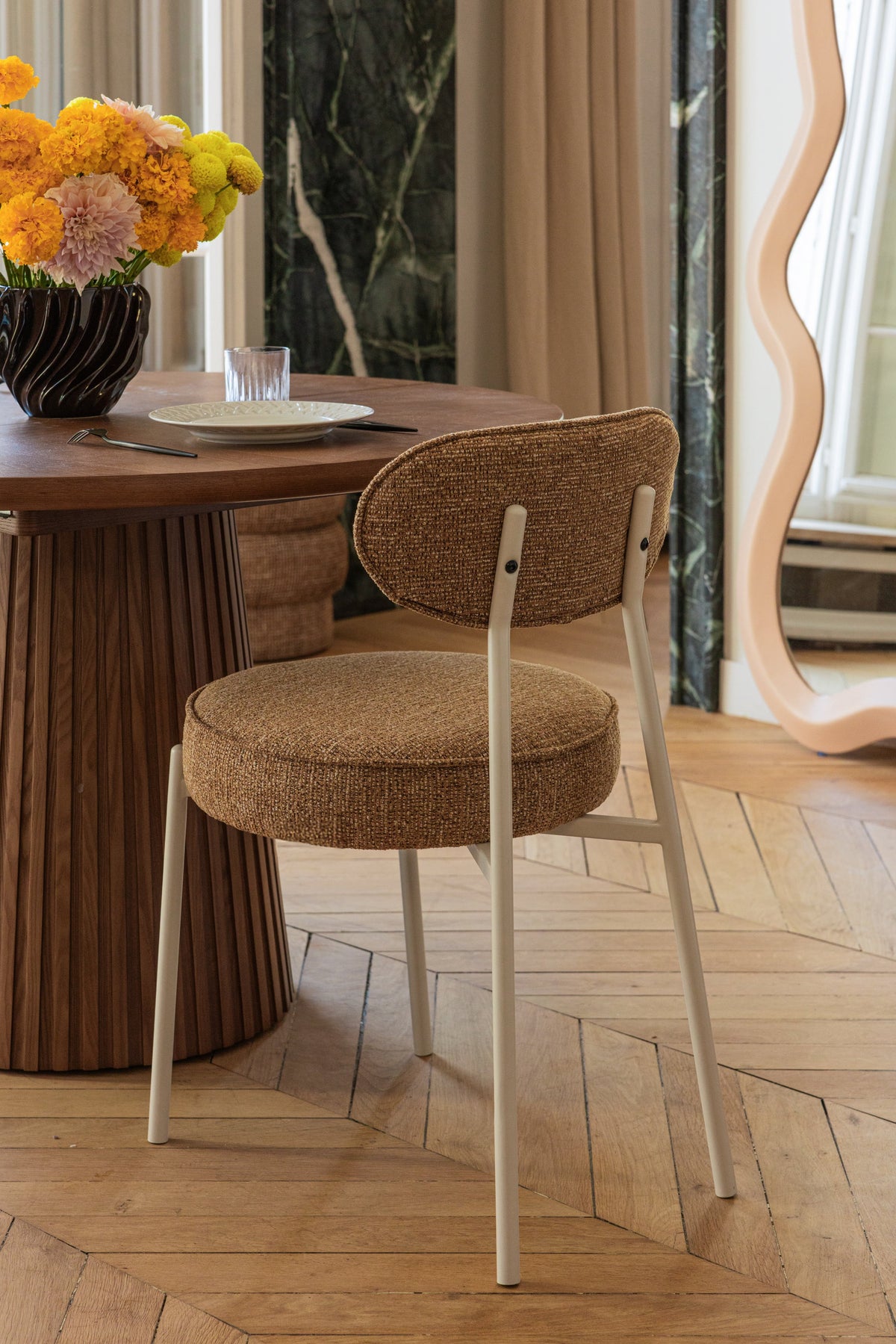 Chaise, Tweed marron chêne & fer beige