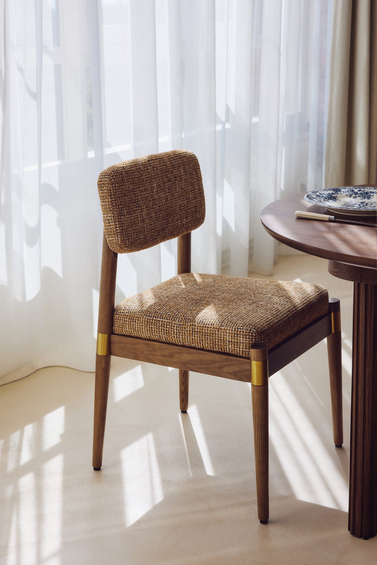 Chaise, Tweed Marron Caramel & Frêne massif