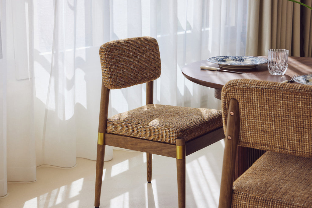 Chaise, Tweed Marron Caramel & Frêne massif