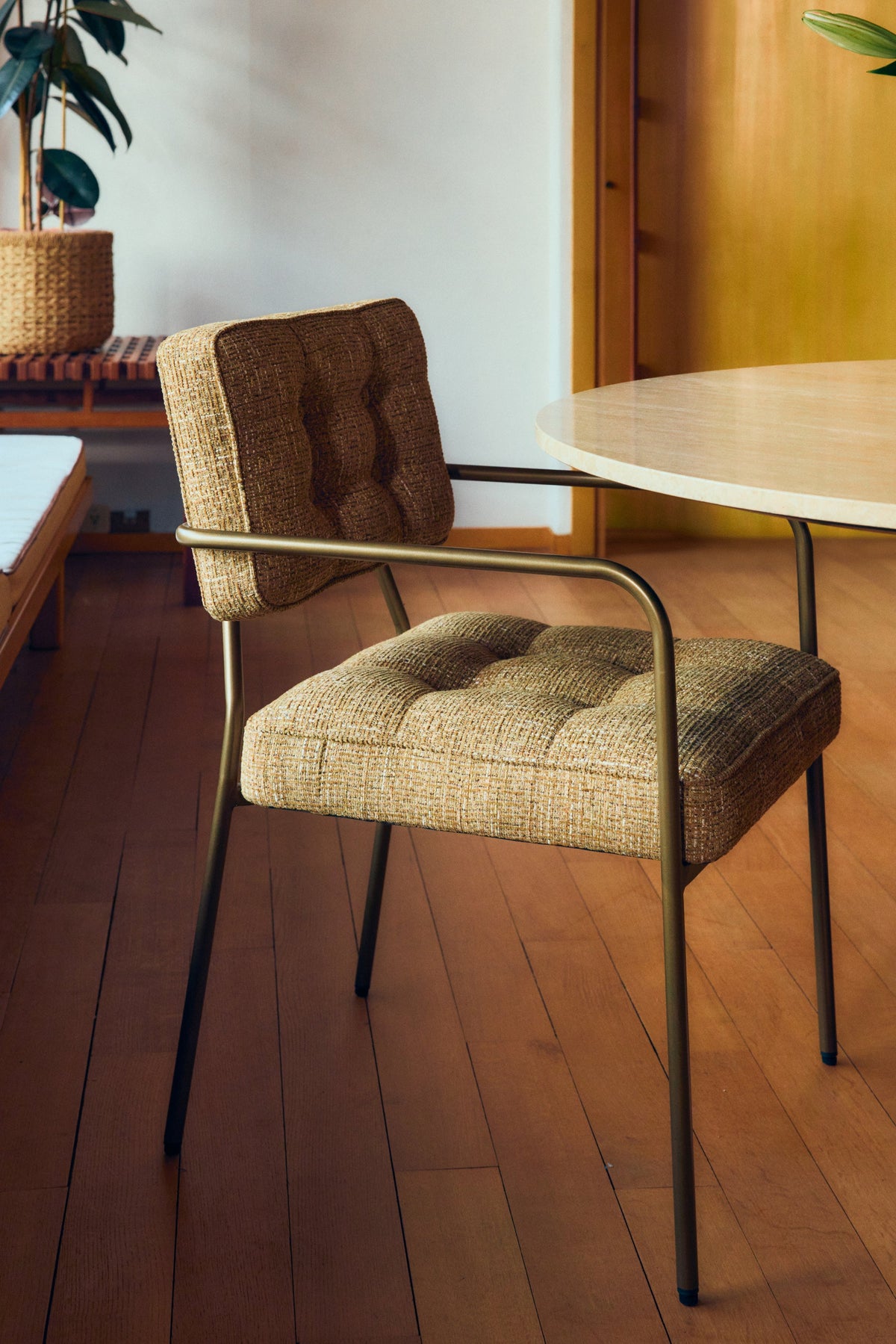 Chaise, Tweed marron ristretto & Métal bronze
