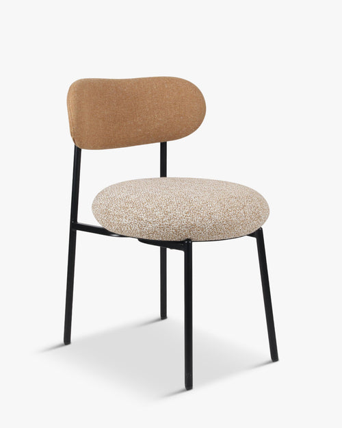 Chaise bicolore, Camel sable, Jaune moucheté & Métal noir