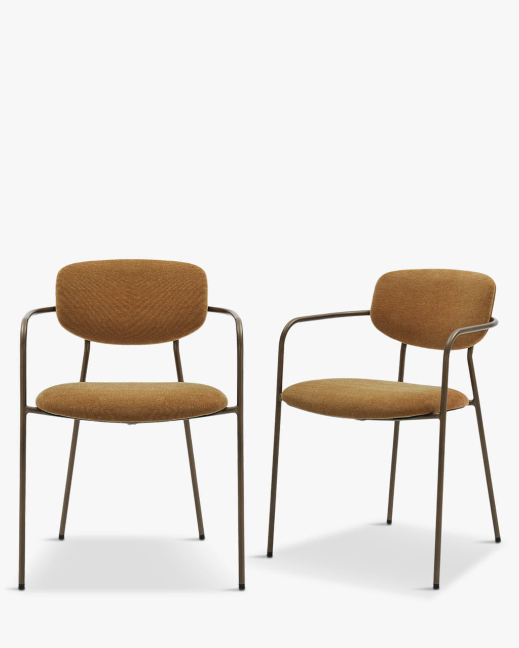 Lot de 2 chaises empilables, Marron ocre déperlant & métal cuivré