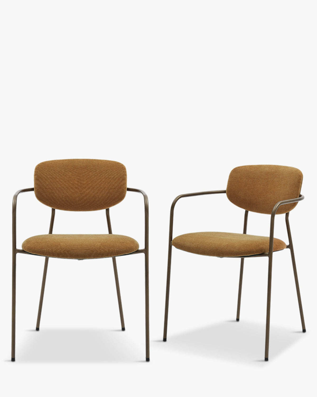 Lot de 2 chaises empilables, Marron ocre déperlant & métal cuivré