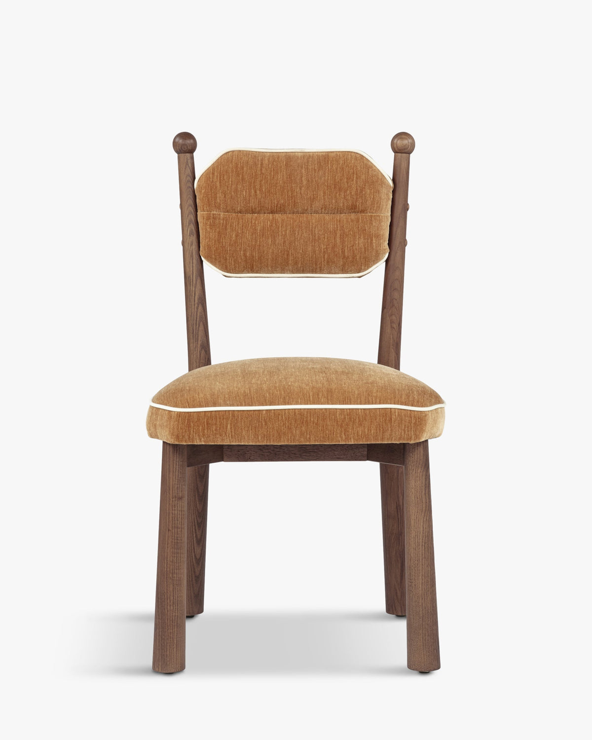 Chaise, Velours chenillé camel doré & Frêne massif