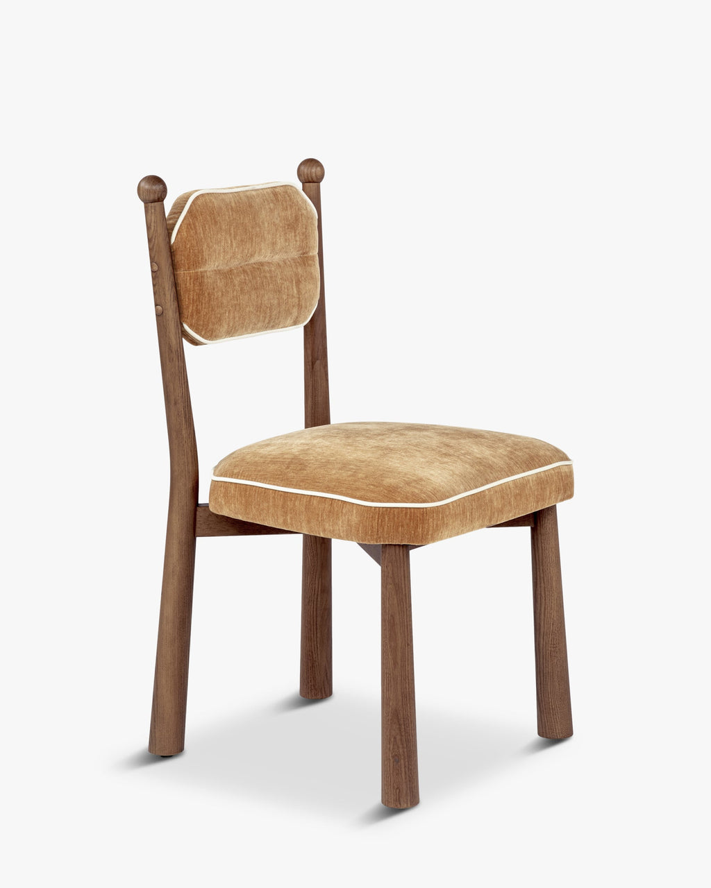 Chaise, Velours chenillé camel doré & Frêne massif