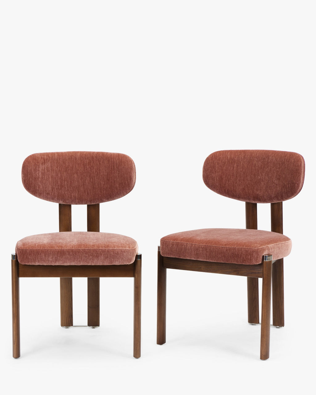 Lot de 2 chaises, Velours chenillé rouge ambré & Frêne massif teinte noyer