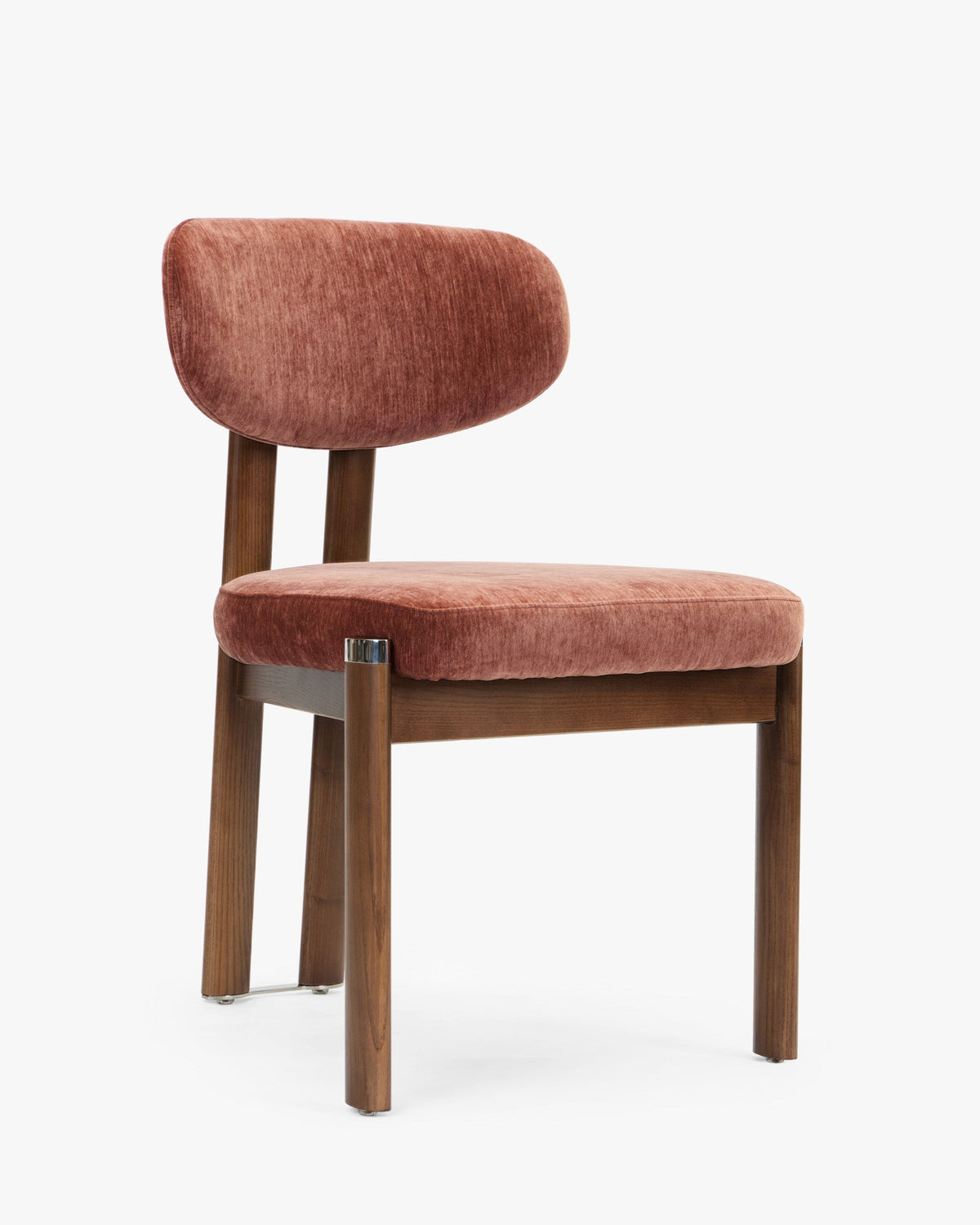 Lot de 2 chaises, Velours chenillé rouge ambré & Frêne massif teinte noyer