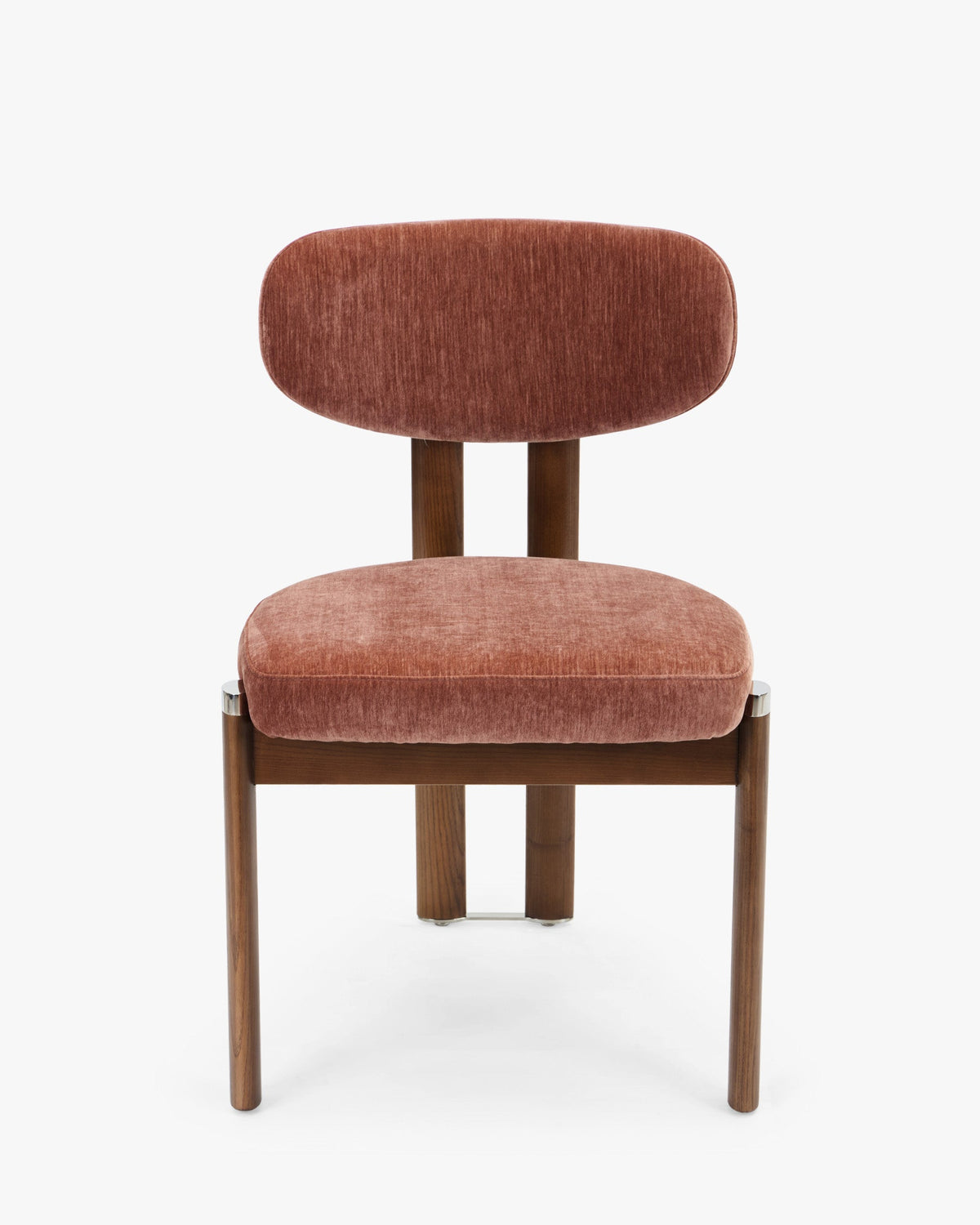 Lot de 2 chaises, Velours chenillé rouge ambré & Frêne massif teinte noyer