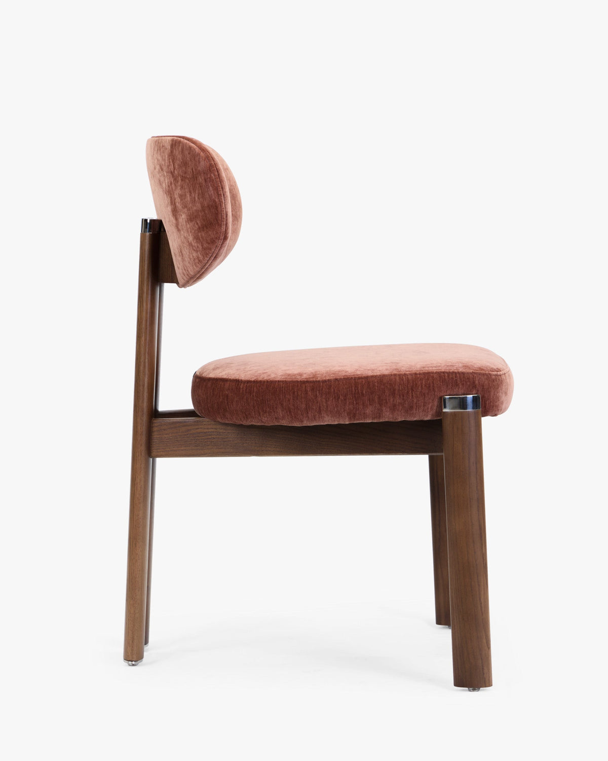 Lot de 2 chaises, Velours chenillé rouge ambré & Frêne massif teinte noyer