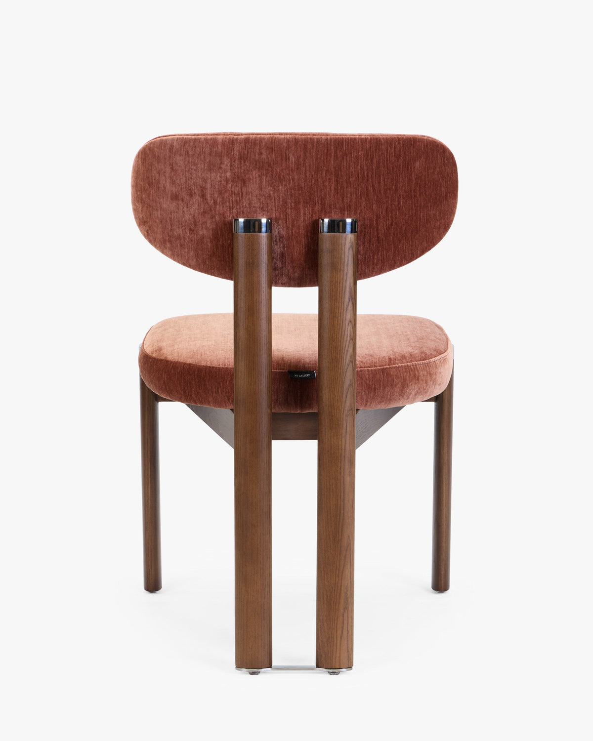 Lot de 2 chaises, Velours chenillé rouge ambré & Frêne massif teinte noyer