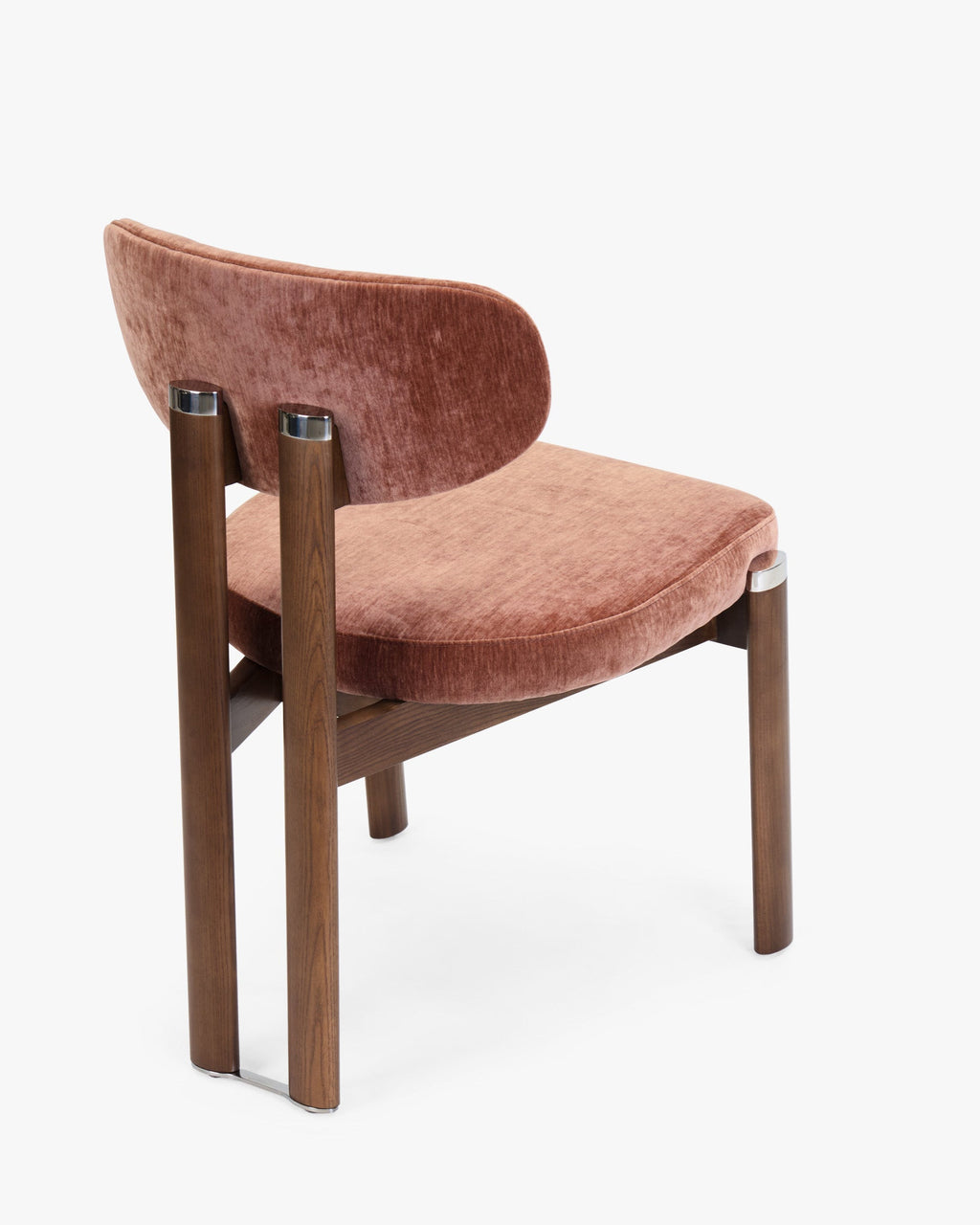 Lot de 2 chaises, Velours chenillé rouge ambré & Frêne massif teinte noyer