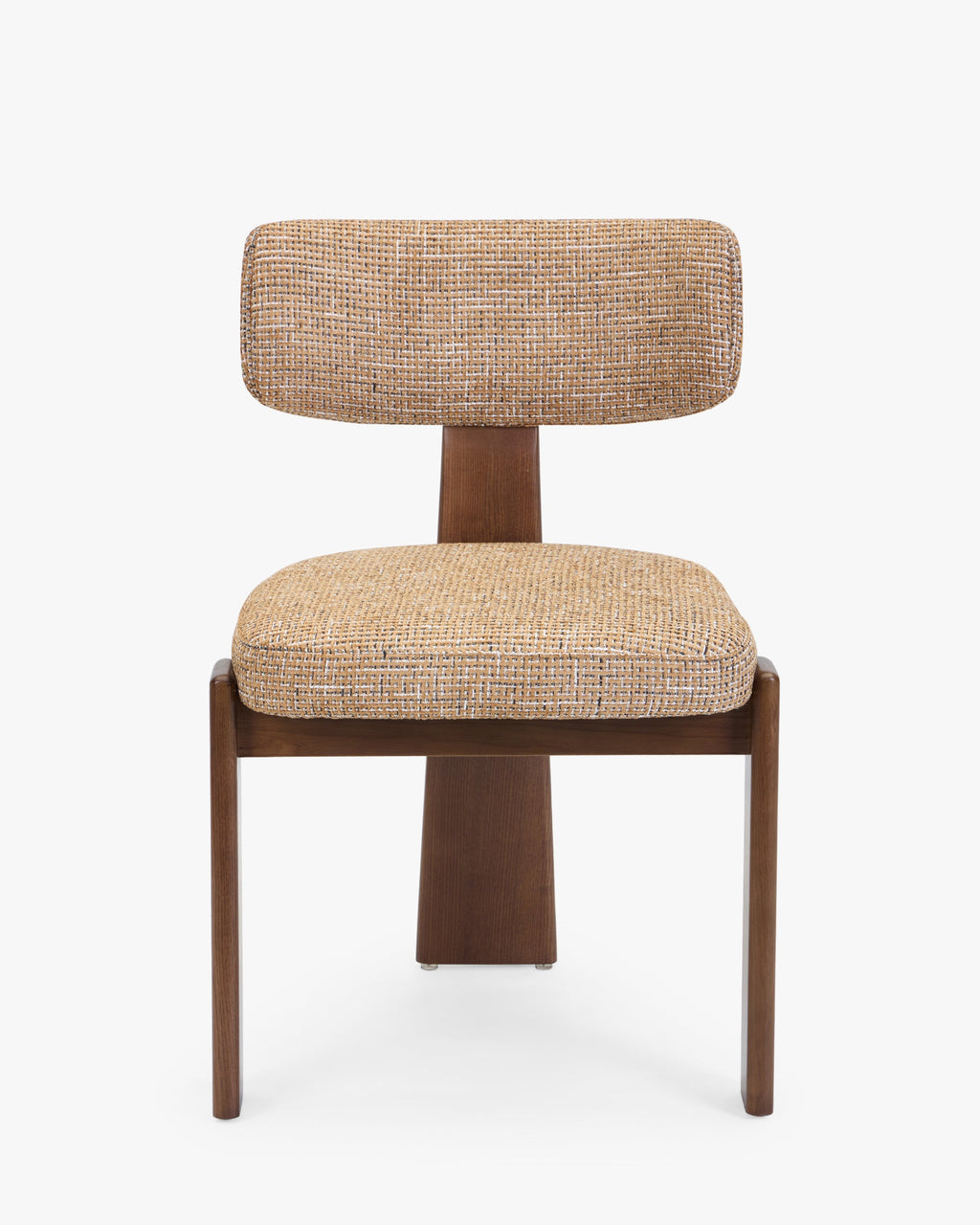 Chaise, Tweed marron caramel & Frêne massif teinte noyer