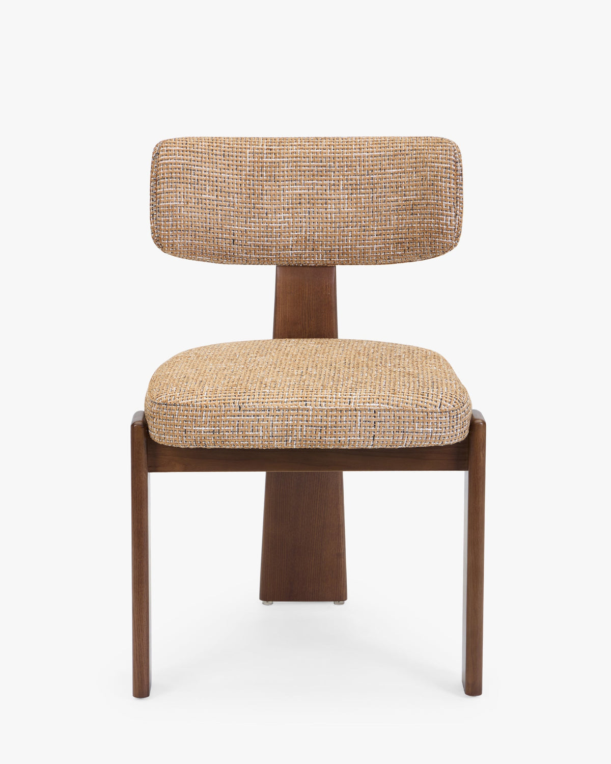 Chaise, Tweed marron caramel & Frêne massif teinte noyer