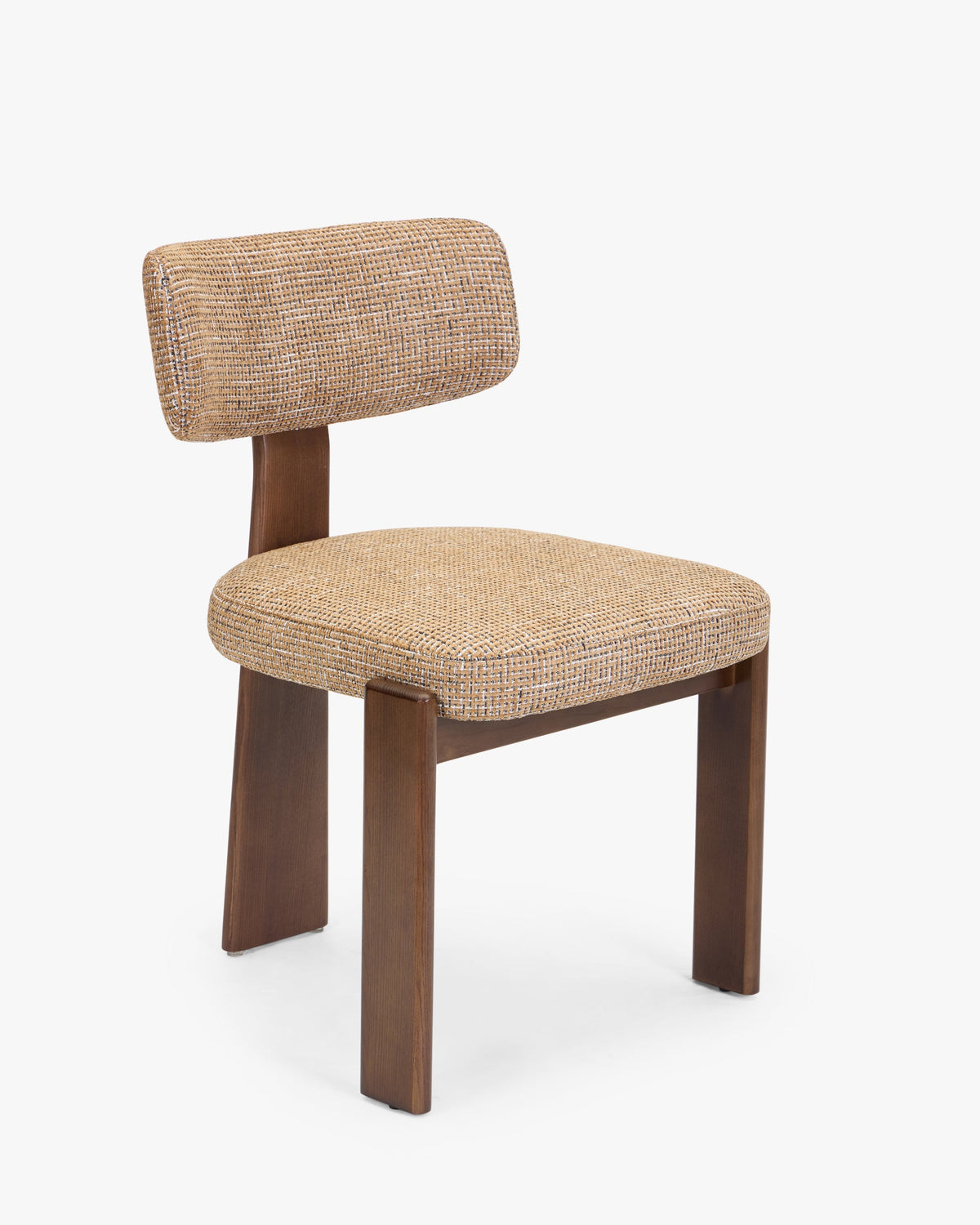 Chaise, Tweed marron caramel & Frêne massif teinte noyer