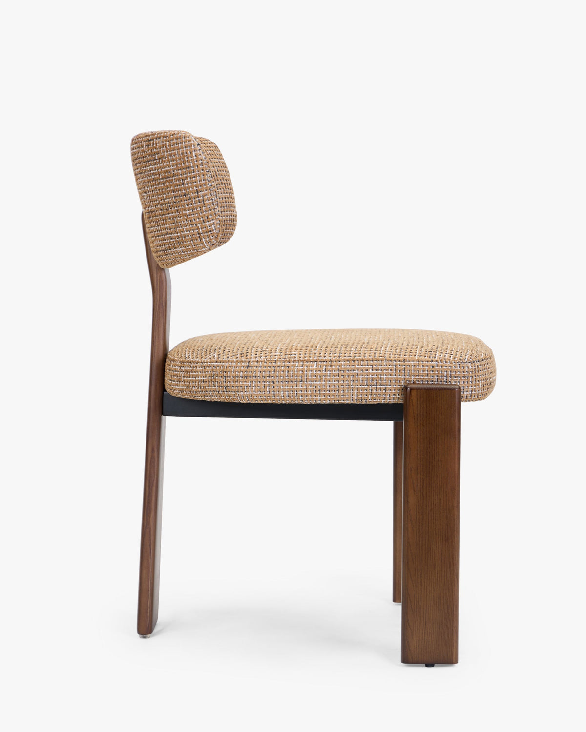 Chaise, Tweed marron caramel & Frêne massif teinte noyer
