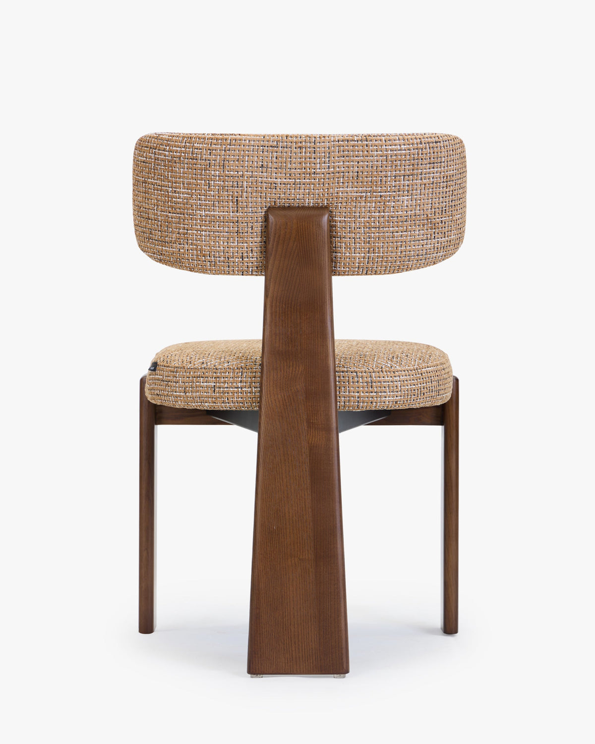 Chaise, Tweed marron caramel & Frêne massif teinte noyer