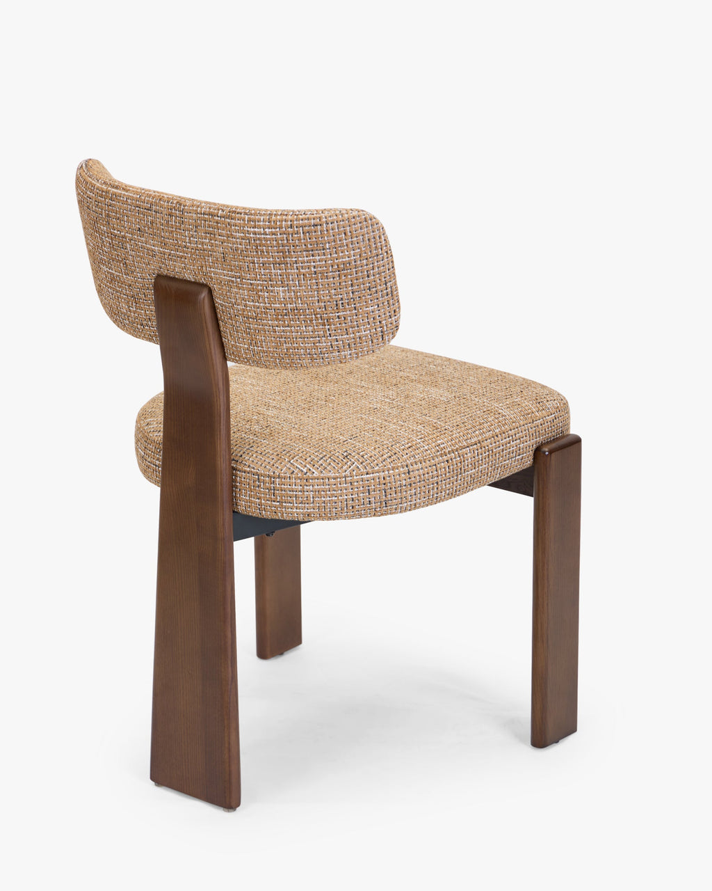 Chaise, Tweed marron caramel & Frêne massif teinte noyer