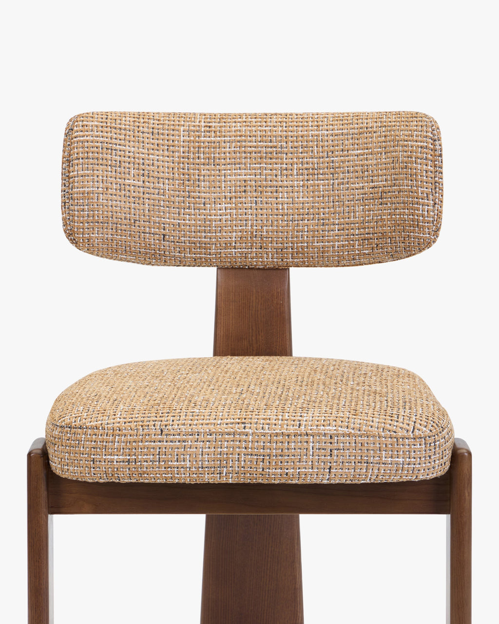 Chaise, Tweed marron caramel & Frêne massif teinte noyer