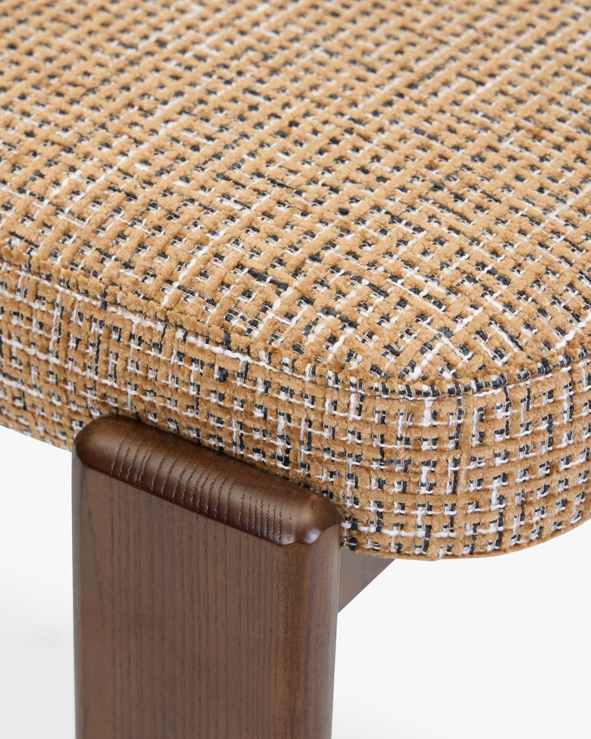 Chaise, Tweed marron caramel & Frêne massif teinte noyer