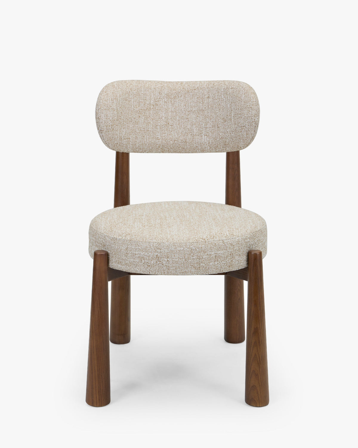 Chaise, Tweed écru meringue & Frêne massif teinte noyer